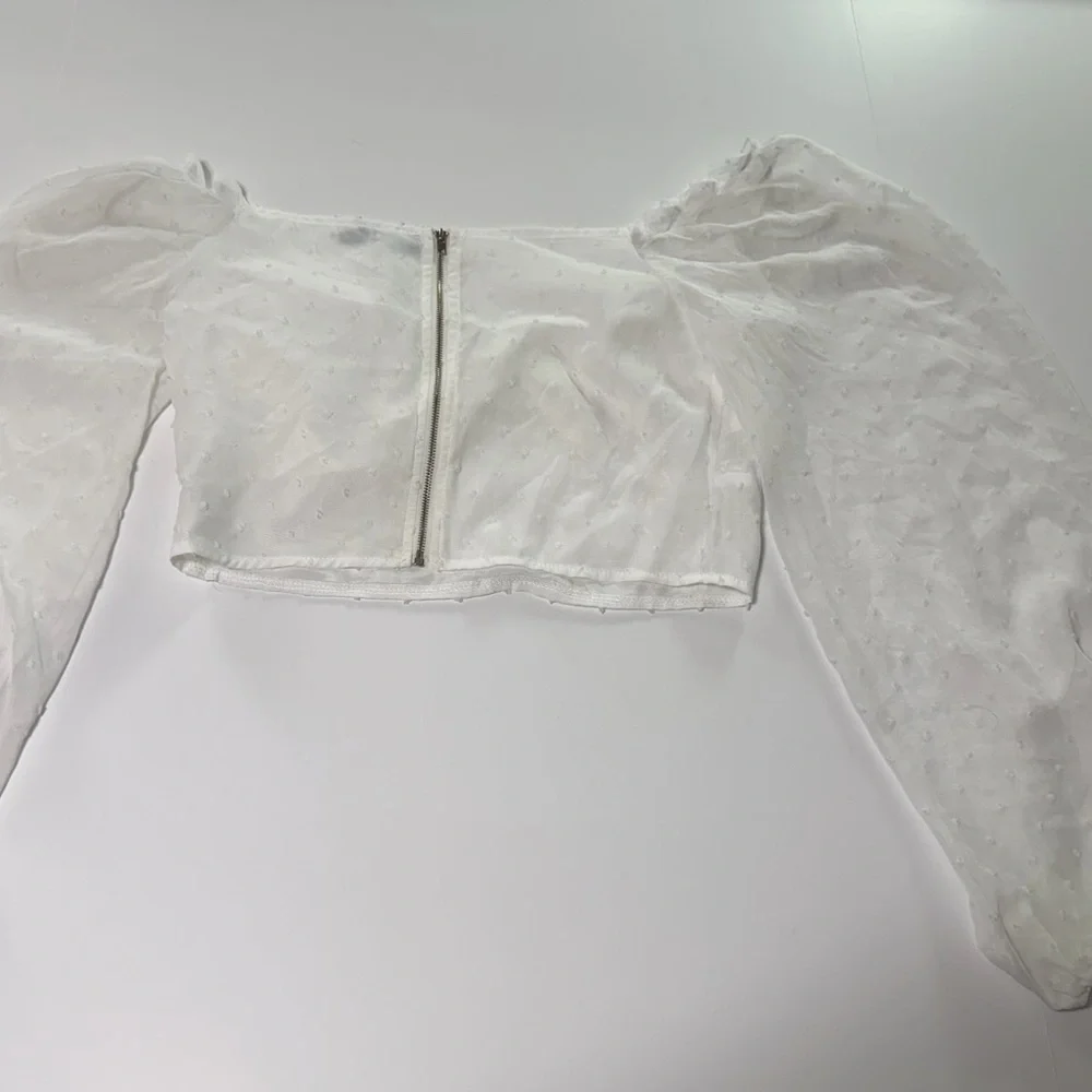 PrettyLittleThing White Sheer Puff Sleeve Blouse - Picture 5 of 5